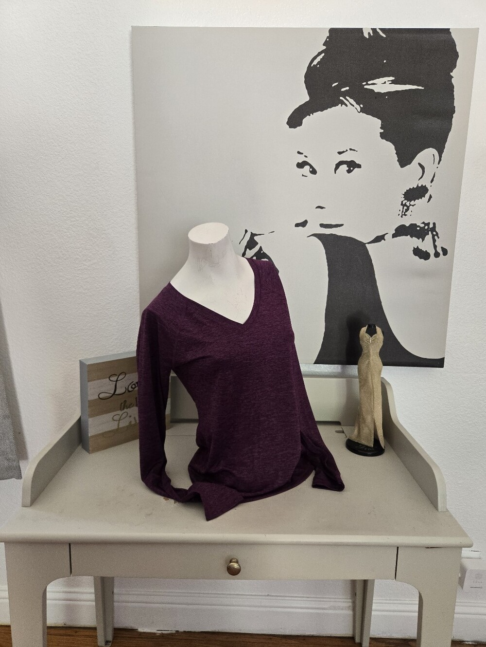 NWT Womens Ideology V-Neck Long Sleeve Top in Deep Plum Size Small